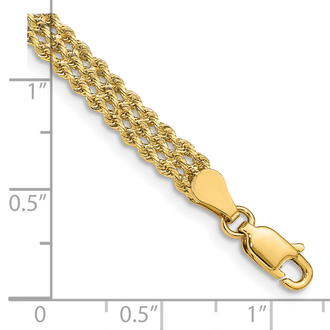 Pulsera de cuerda de triple hebra de 14 k y 4,5 mm de ancho