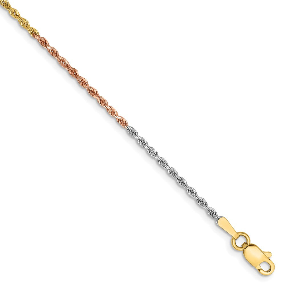 Tobillera de Cadena de Cuerda con Corte Diamante de 14k Tricolor de 1.5 mm