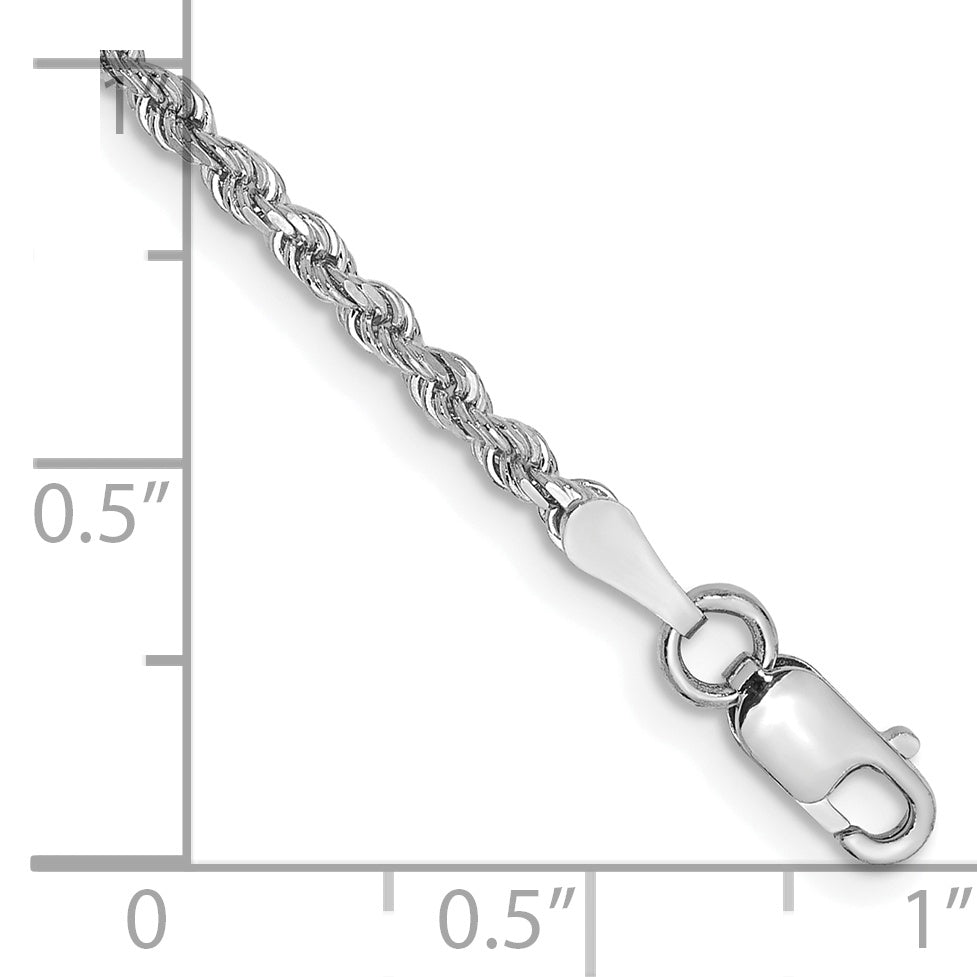 Cadena de cuerda cortada con diamante de oro blanco de 10k de 2 mm