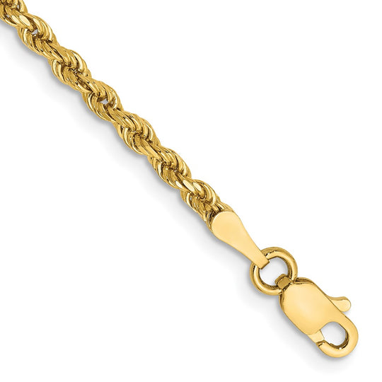 Tobillera de Cadena de Cuerda con Corte Diamante de 14k y 2.25 mm