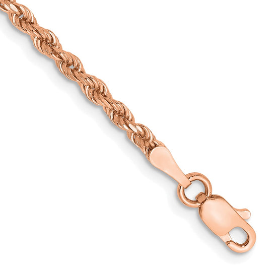 Pulsera de Cuerda D/C de 2,25 mm de oro rosa de 14 k con cierre de langosta