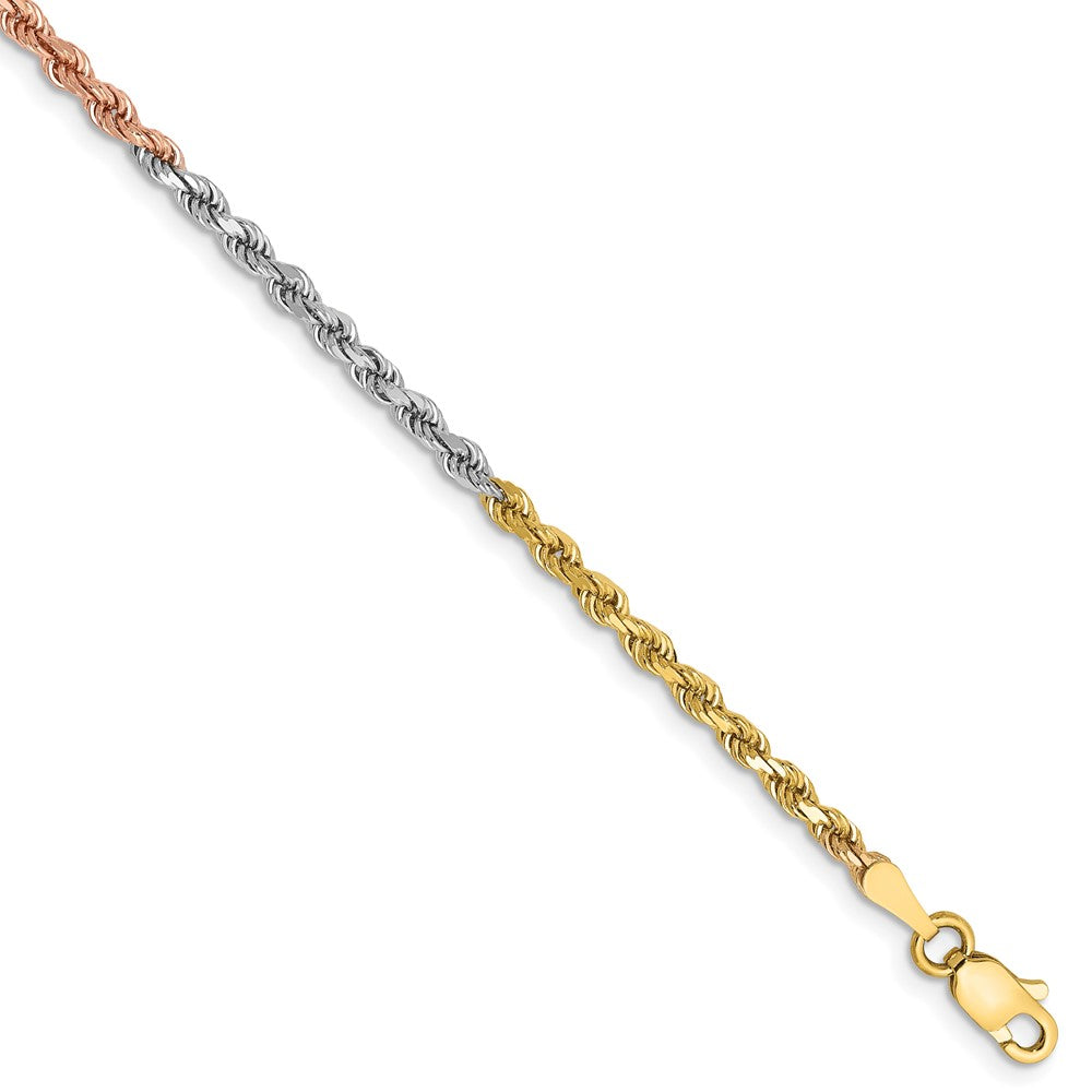 Pulsera de cuerda D/C tricolor de 14 k y 2,5 mm