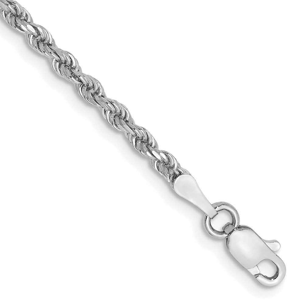 Tobillera de Cadena de Cuerda con Corte Diamante de 2.25 mm de Oro Blanco de 14k