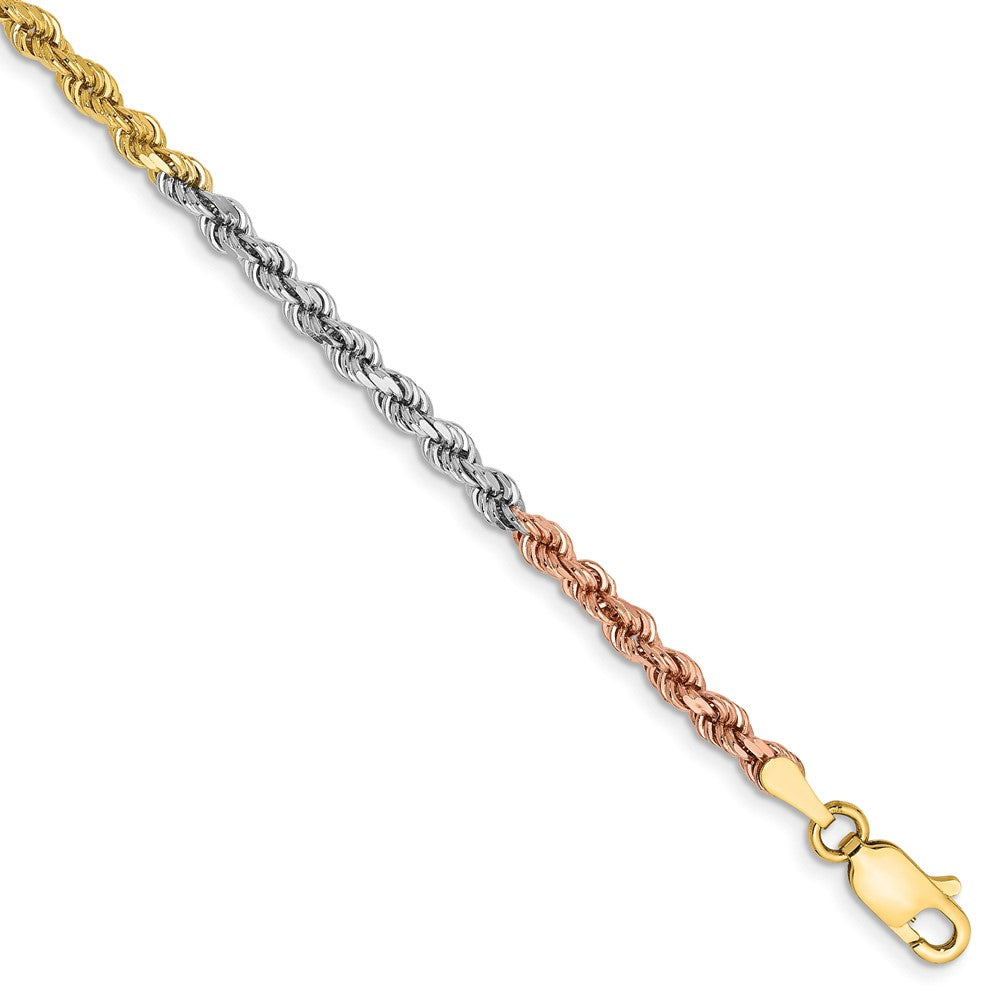 Pulsera de cuerda D/C tricolor de 14 k y 2,9 mm