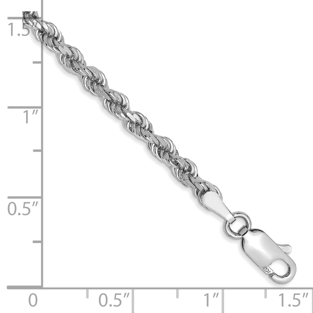 Cadena de cuerda cortada con diamante de oro blanco de 10k de 3 mm