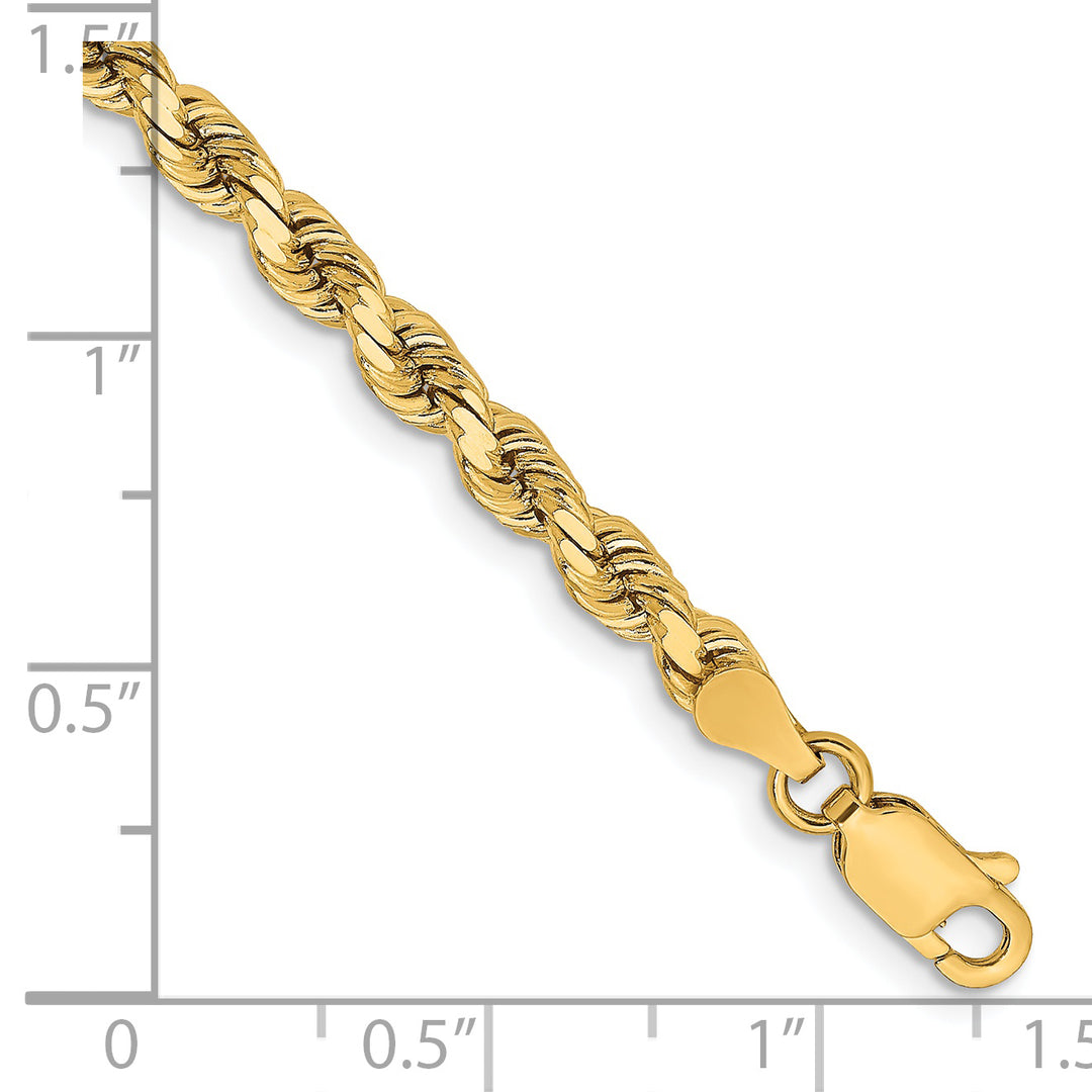 Cadena de cuerda cortada con diamante de 14k de 9 pulgadas y 3.75 mm con cierre de langosta