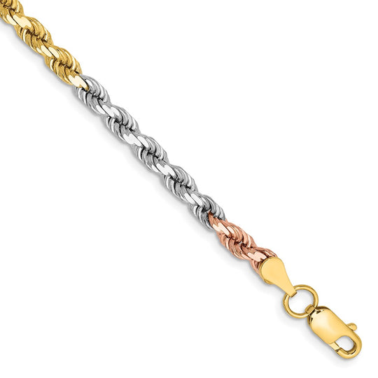 Pulsera de cuerda D/C tricolor de 14 k y 4 mm