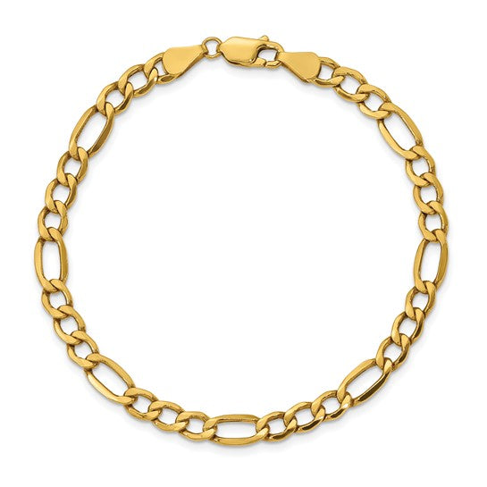 Pulsera Figaro Semi-Sólida de 7.3mm en Oro de 10k