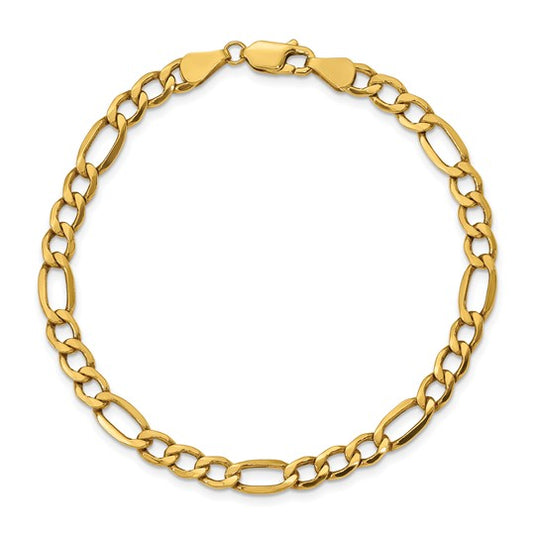 Pulsera Figaro Semi-Sólida de 7.3mm en Oro de 10k