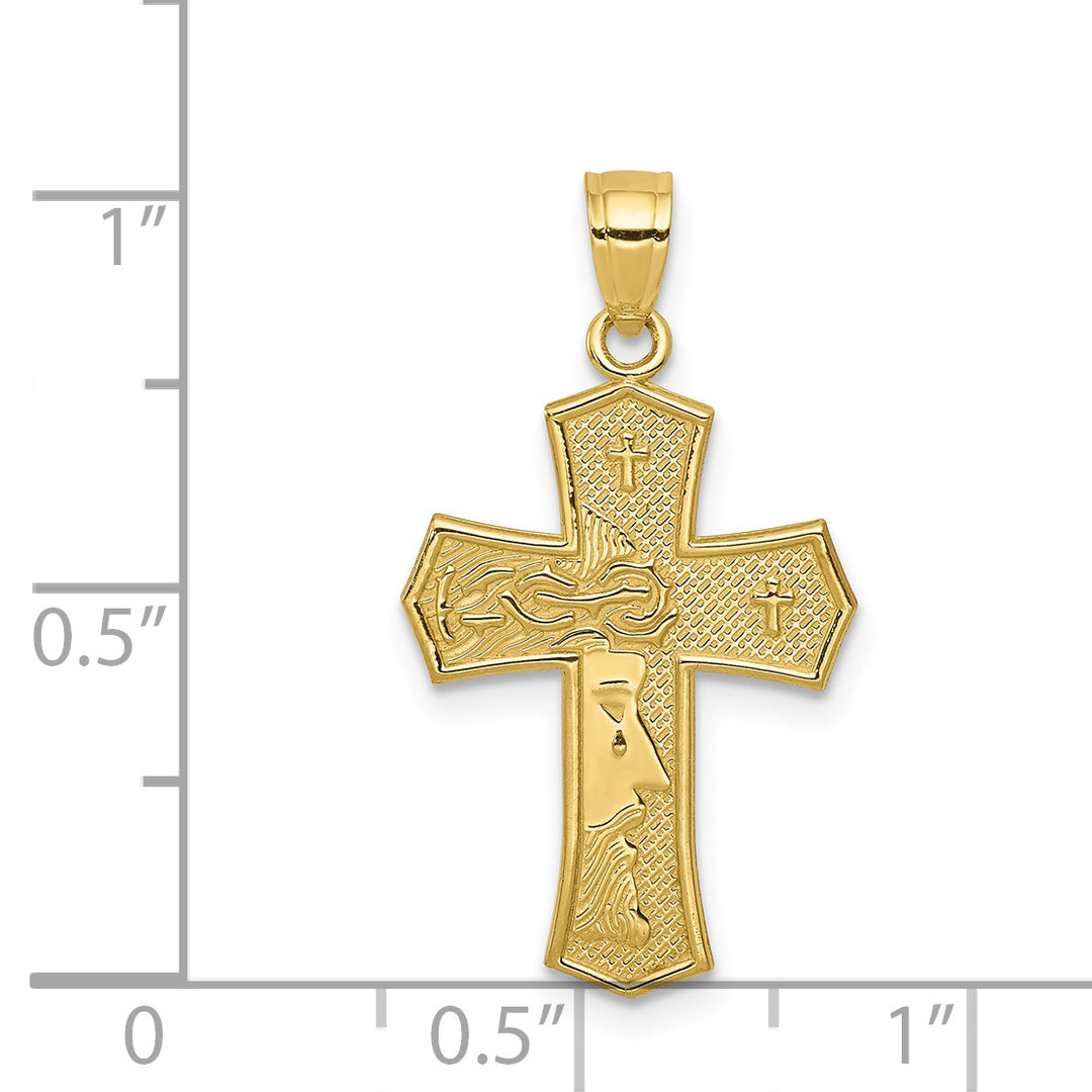 Colgante Reversible de Cruz de la Pasión con JESÚS en Oro de 10k