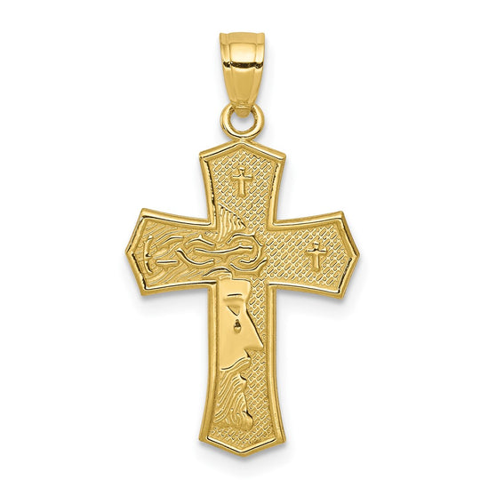 Colgante Reversible de Cruz de la Pasión con JESÚS en Oro de 10k