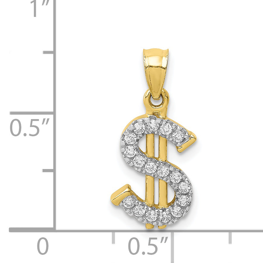 Colgante con Signo de Dólar en Oro de 10k con Circonia Cúbica (CZ)