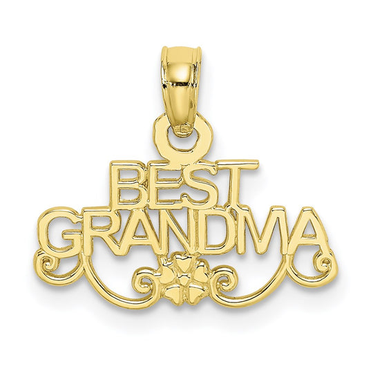 Dije "BEST GRANDMA" con Flor en Oro de 10k Amarillo