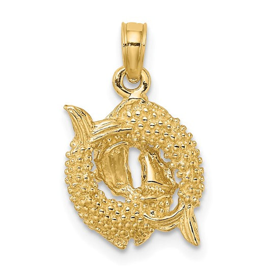 Colgante del Zodiaco Piscis en Oro Amarillo de 10k 3D