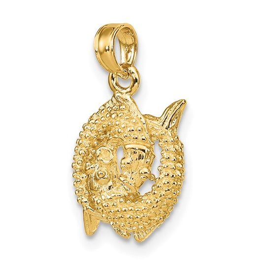 Colgante del Zodiaco Piscis en Oro Amarillo de 10k 3D