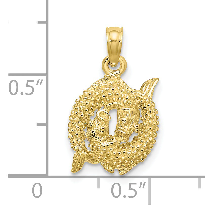 Colgante del Zodiaco Piscis en Oro Amarillo de 10k 3D