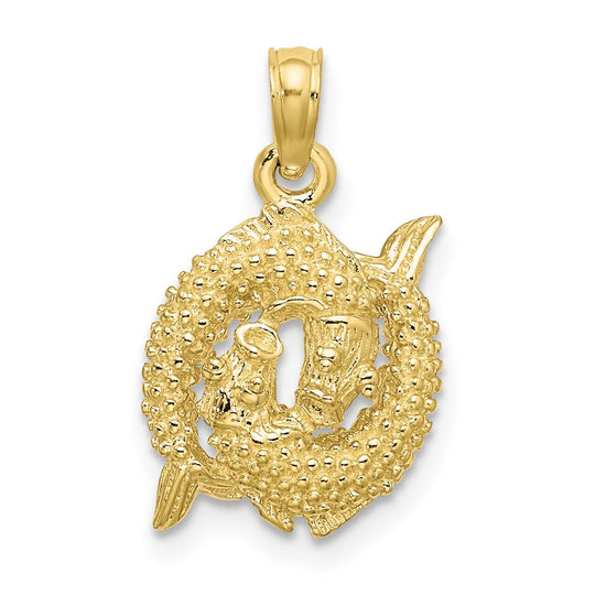 Colgante del Zodiaco Piscis en Oro Amarillo de 10k 3D