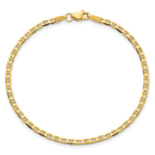 Pulsera Ancla Plana de Oro Amarillo de 10k, 2.4mm