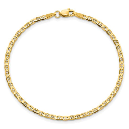 Pulsera Ancla Plana de Oro Amarillo de 10k, 2.4mm