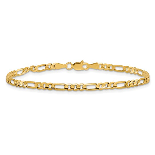 Pulsera Figaro plana de 14k y 2,25 mm