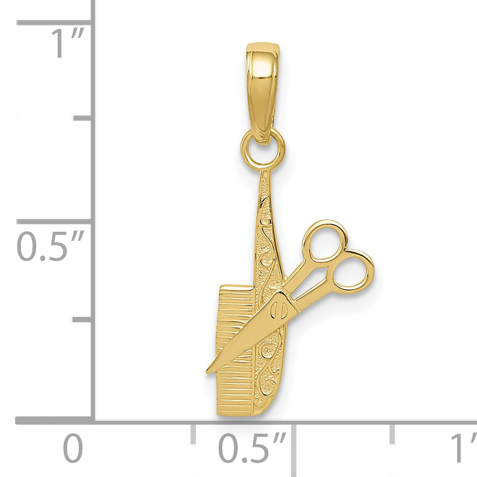 Dije de Peine y Tijeras en Oro Amarillo de 10k