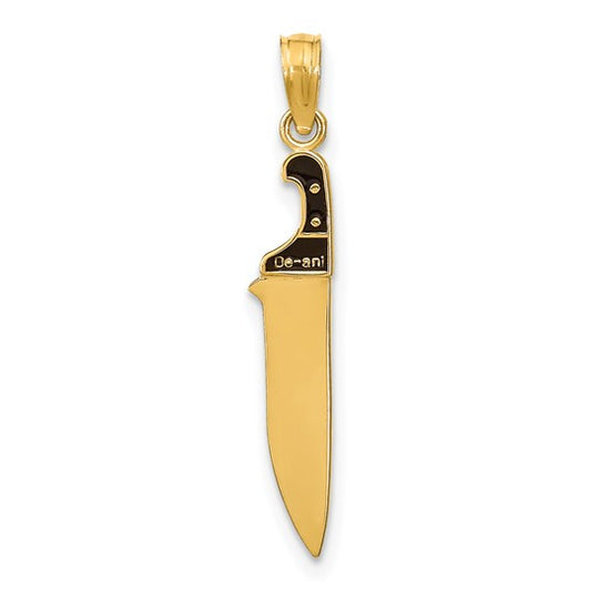 Dije de Cuchillo de Carnicero 3D con Esmalte Negro en Oro de 10k