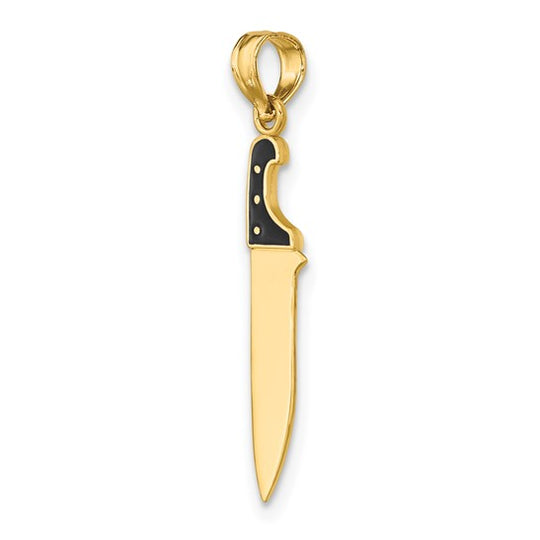 Dije de Cuchillo de Carnicero 3D con Esmalte Negro en Oro de 10k