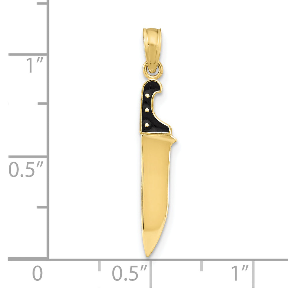 Dije de Cuchillo de Carnicero 3D con Esmalte Negro en Oro de 10k