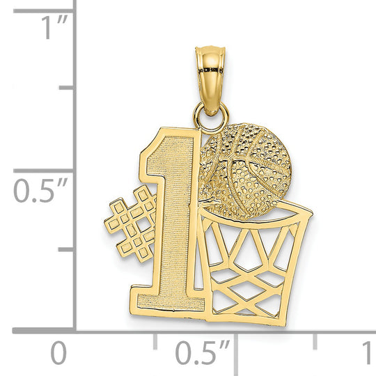 Colgante #1 Baloncesto con Aro en Oro Amarillo de 10K