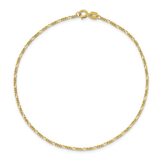 Pulsera Figaro Plana de 1.25mm en Oro Amarillo de 14k con Cierre de Anillo de Resorte de 7 pulgadas