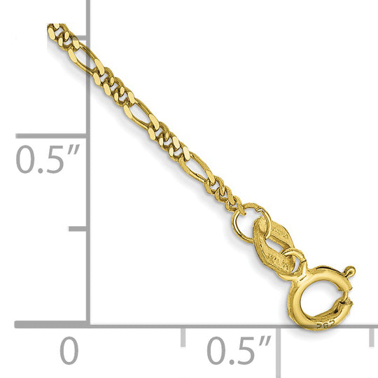 Cadena Figaro Plana de 1.25mm en Oro Amarillo de 10k con Cierre de Anillo de Resorte de 7 pulgadas