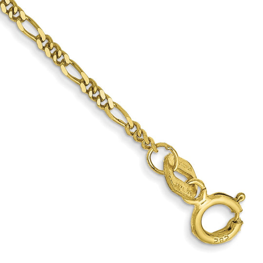 Pulsera Figaro Plana de 1.25mm en Oro Amarillo de 14k con Cierre de Anillo de Resorte de 7 pulgadas