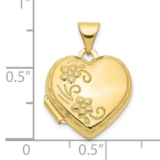 Locket Corazón Floral Reversible de Oro Amarillo de 10k