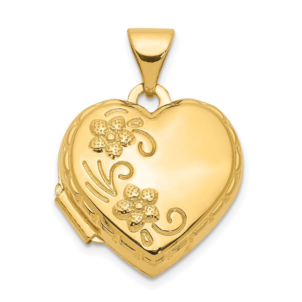 Locket Corazón Floral Reversible de Oro Amarillo de 10k