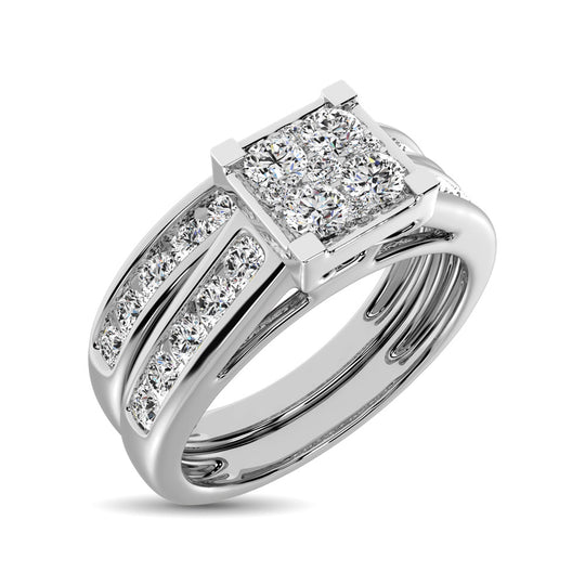 Oro blanco de 10 quilates de 1 qt.Tw. Anillo nupcial de diamantes