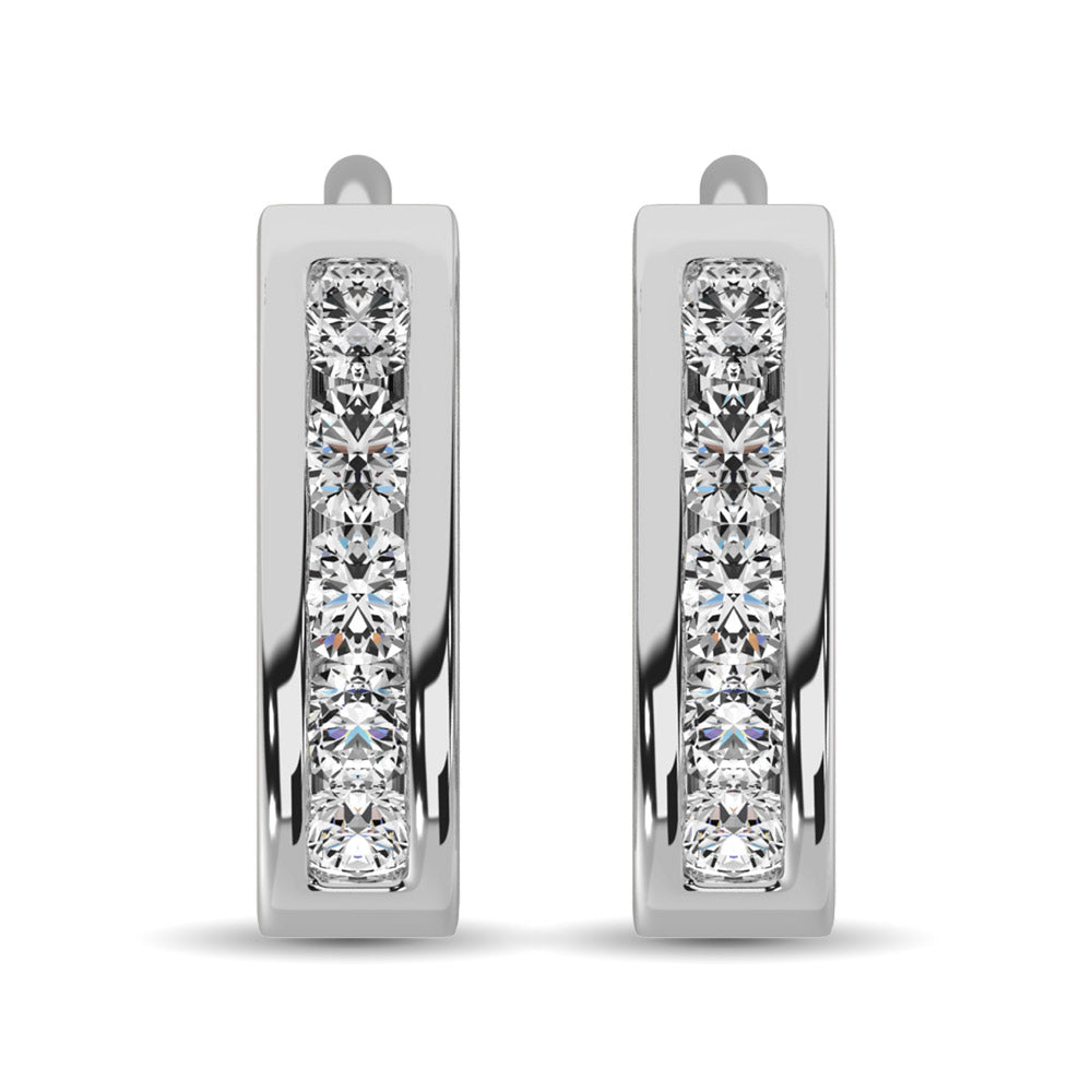 Oro blanco de 10 quilates, 1/5 quilates. Pendientes de aro de diamantes