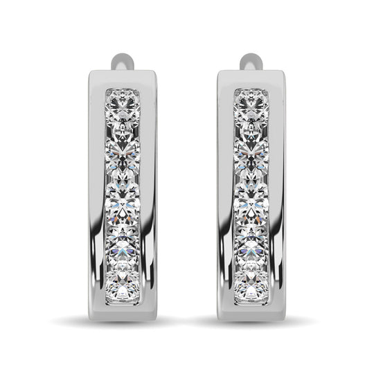 Oro blanco de 10 quilates, 1/5 quilates. Pendientes de aro de diamantes