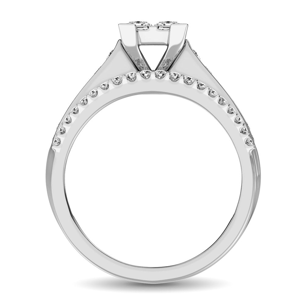 Oro blanco de 10 quilates de 1 qt.Tw. Anillo de cabeza de diamante