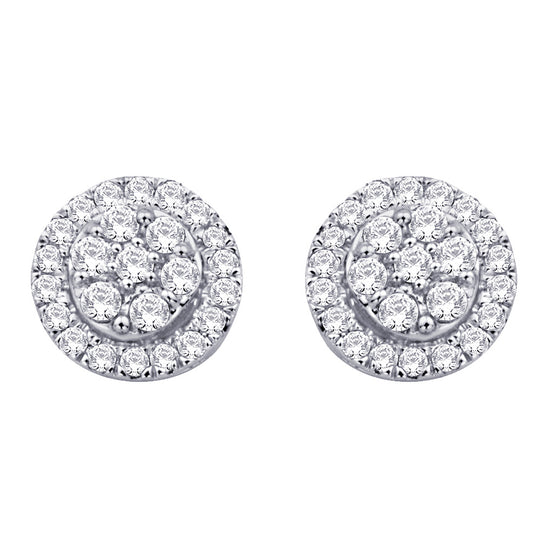 Aretes en Forma de Flor con Diamantes de 1/4 qt en Oro Blanco de 10k