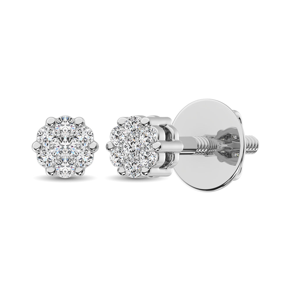 Plata de ley de 1/10 qt.Tw. Aretes con forma de flor de diamantes