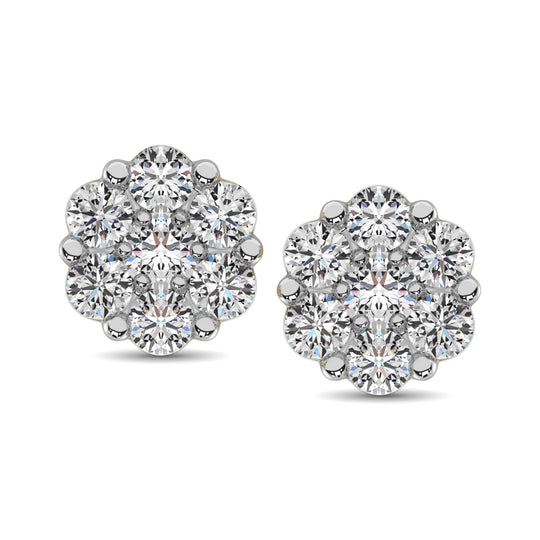 Oro blanco de 14 quilates de 1/4 qt.Tw. Aretes con forma de flor de diamantes