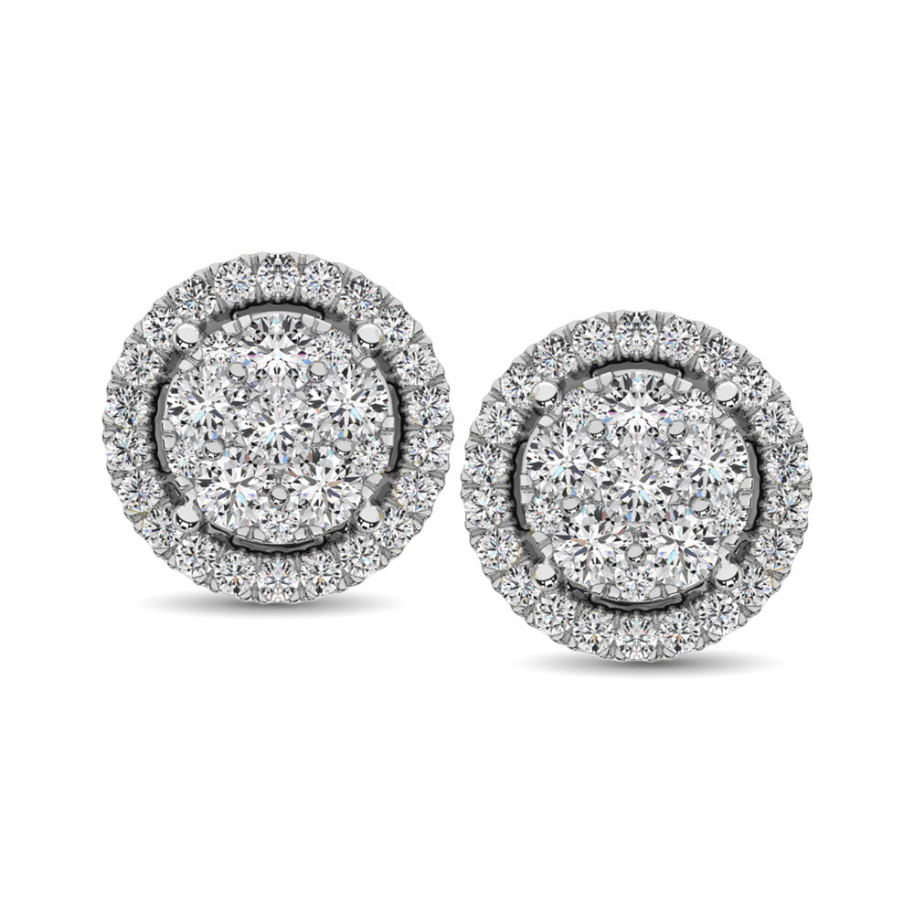 Oro blanco de 14 quilates de 1/2 qt.Tw. Aretes con forma de flor de diamantes