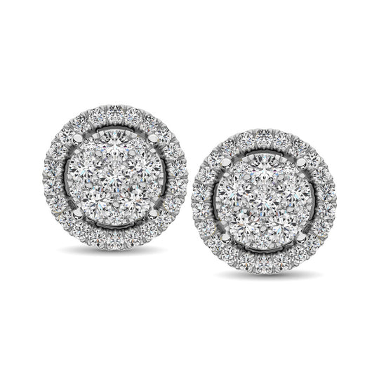 Oro blanco de 14 quilates de 1/2 qt.Tw. Aretes con forma de flor de diamantes