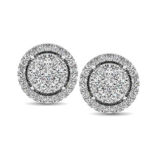 Oro blanco de 14 quilates de 1 qt. total Aretes con forma de flor de diamantes