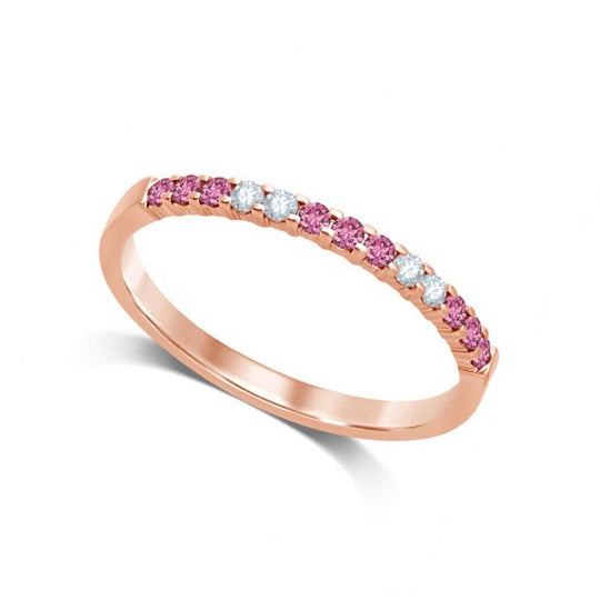 Banda de M√°quina con Diamantes y Zafiro Rosa de 1/4 qt en Oro Rosa de 14k