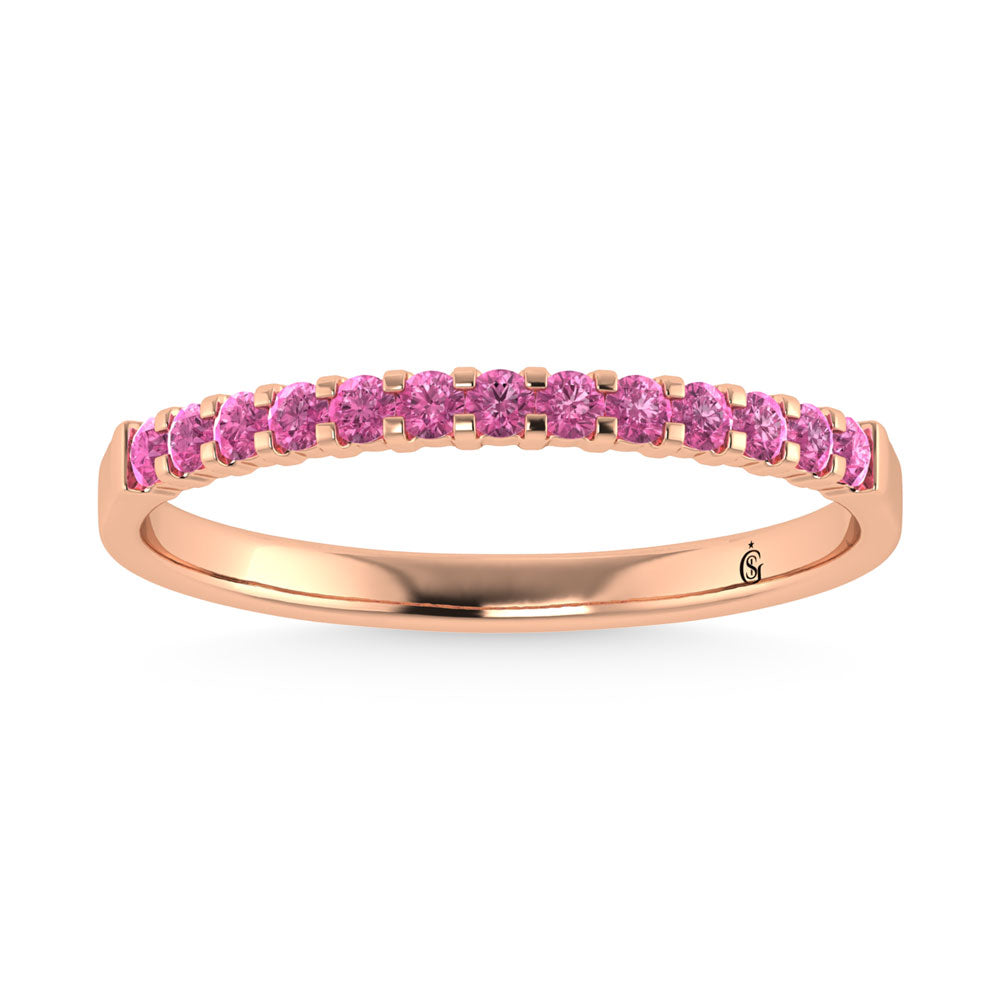 Banda de M√°quina con Diamantes y Zafiro Rosa de 1/4 qt en Oro Rosa de 14k