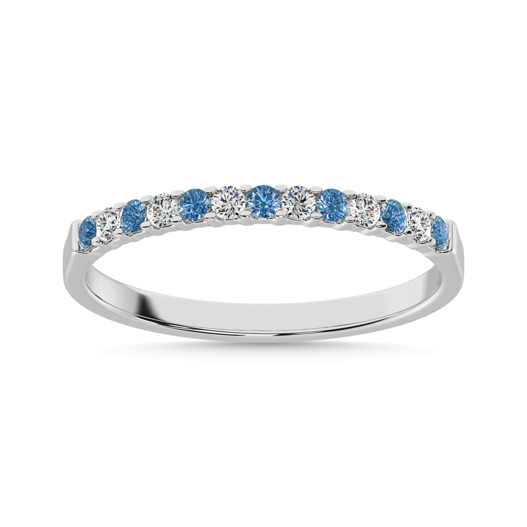 Banda de M√°quina con Diamantes Blancos y Azules de 1/5 qt en Oro Blanco de 14k