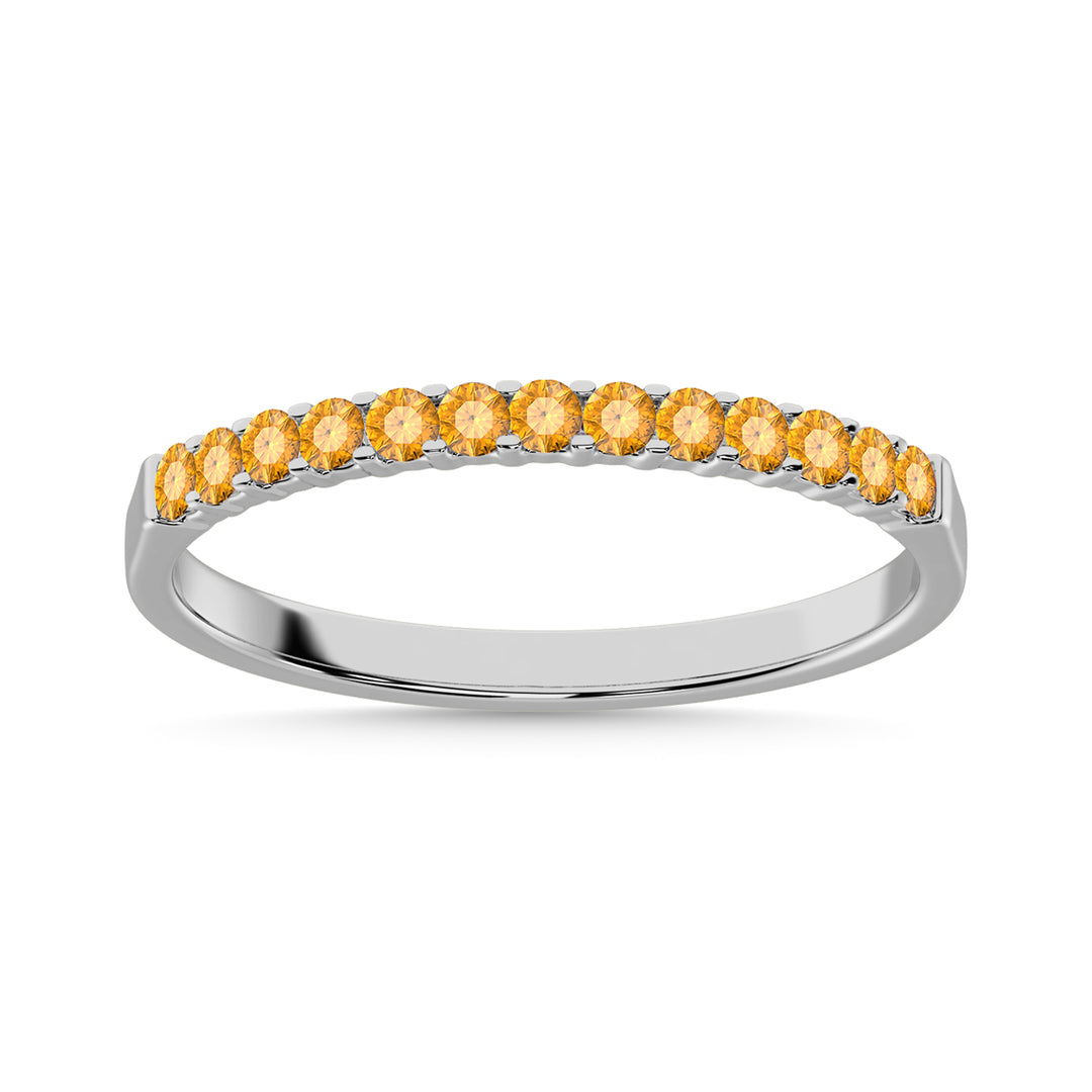 Banda a M√°quina para Mujer en Oro Blanco de 14k con Zafiro Amarillo de 1/4 qt.Tw