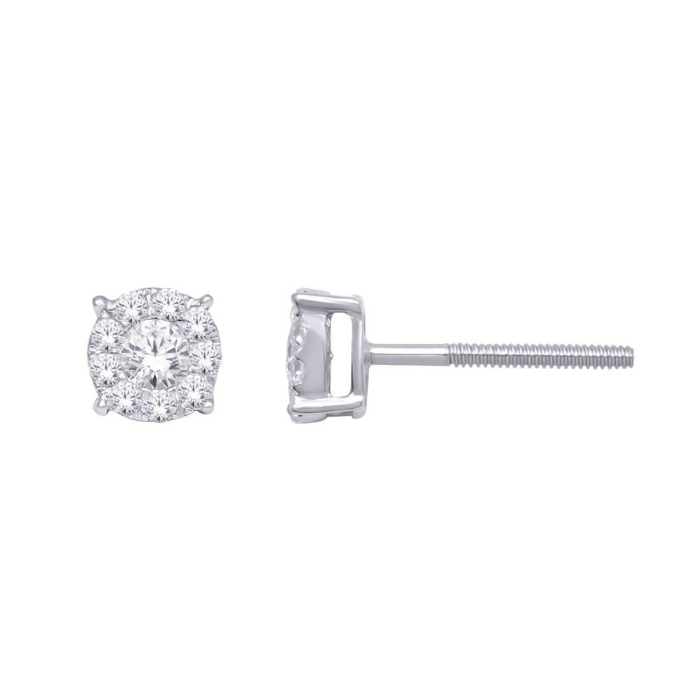 Oro blanco de 14 quilates de 1/4 qt.Tw. Pendientes de moda de diamantes