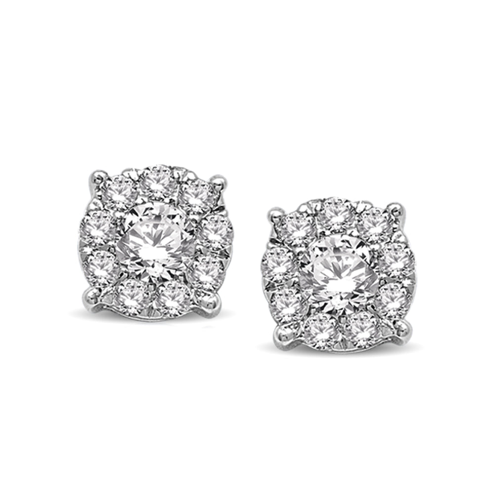 Oro blanco de 14 quilates de 1 qt. total Pendientes de moda de diamantes